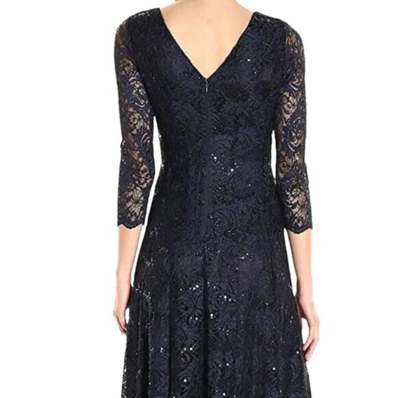 New with Tags TAHARI Embellished Lace Gown SZ 2 in Navy - Picture 2 of 9